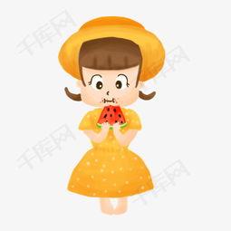 小女孩吃瓜背景,小女孩的夏日悠闲时光